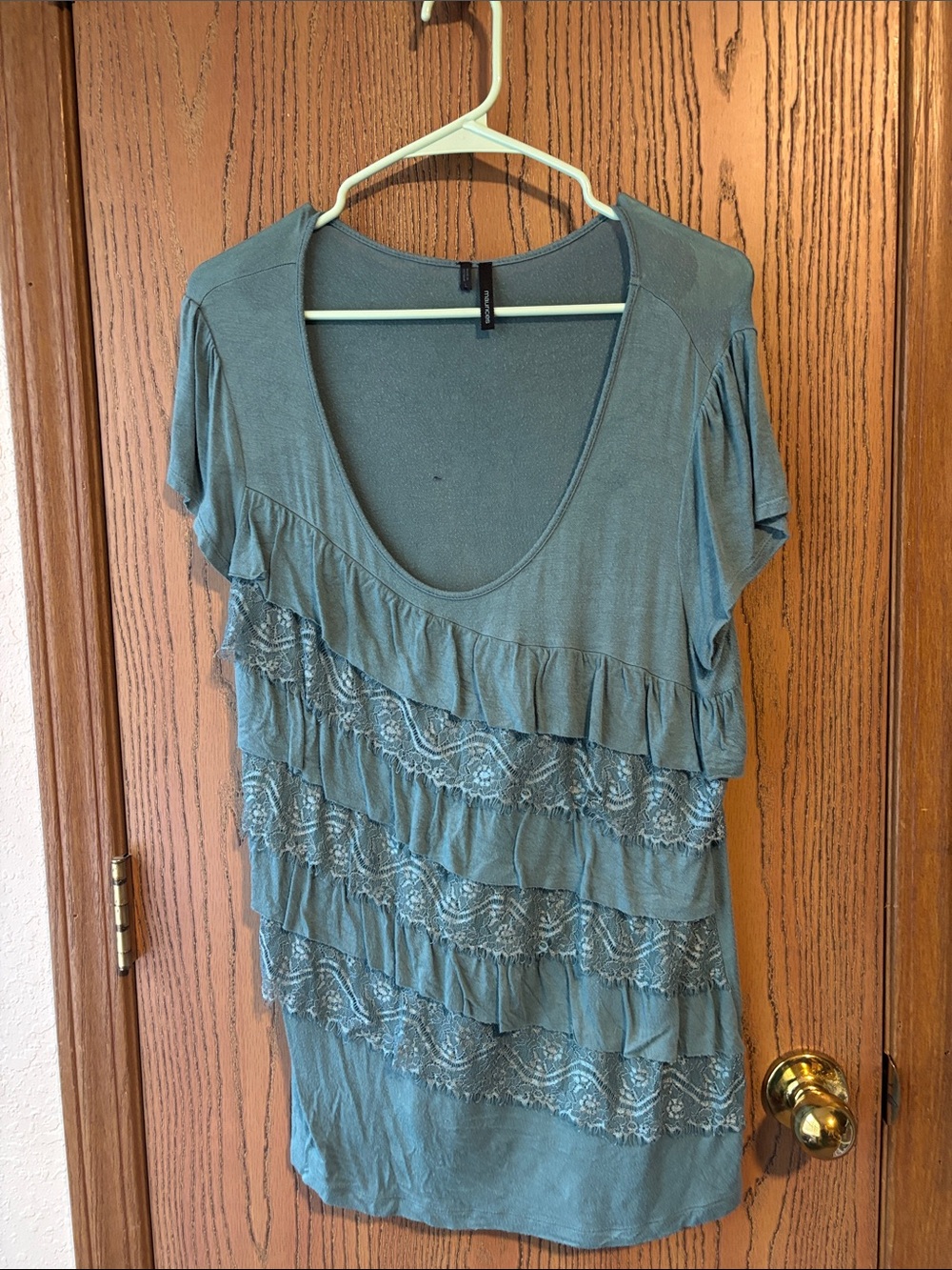 Maurices Sage Green Ruffle Lace Scoop-Neck Top